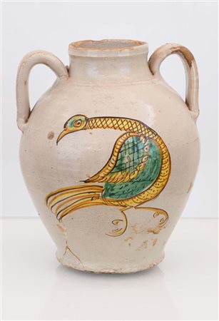 Orcio biansato in maiolica con decoro in bicromia. Manifattura senese (San Quirico d'Orcia) della prima metà del XVIII secolo.   