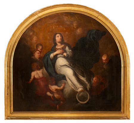 Madonna Immacolata su falce di luna contornata da cherubini   Il Morrealese Pietro Novelli (attribuito a)