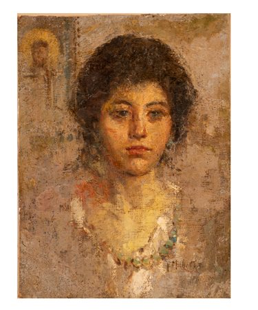 Ritratto di giovane donna con collana   Francesco Paolo Michetti (firma_di)