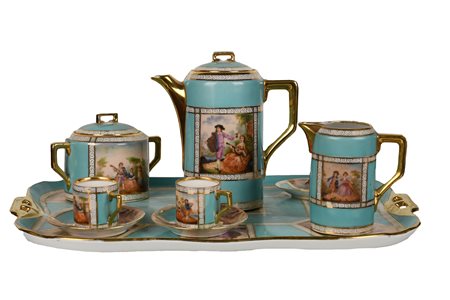 Servizio CZECHOSLOVAKIA FRIEDRICH SIMON FSK FINE ART composto da due tazzine, lattiera, zuccheriera, caffettiera, vassoio e 3 piattini   