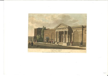 Lotto di due incisioni acquerellate in folder cartonato rappresentano:   