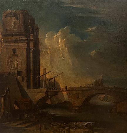 Charles Francois Lacroix (attribuito a) La costruzione del ponte 