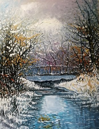 DELL'AVERSANA PIETRO Sant'Arpino (Caserta) 1963 Paesaggio 2023 Olio a spatola...