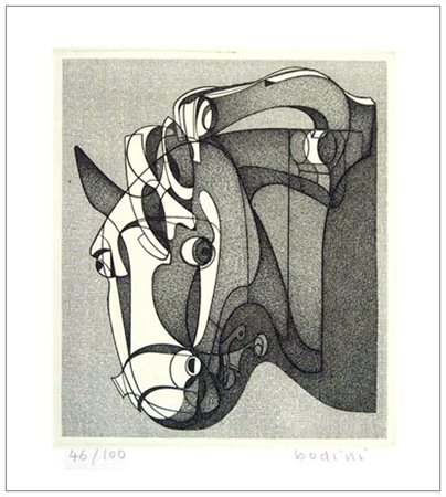 FLORIANO BODINI Gemonio di Varese 1933 - Testa di cavallo 1976 Acquaforte su...