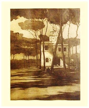 PIETRO D'ACHIARDI Pisa 1879 - Roma 1940 Villa Borghese Incisione. Firma in b....