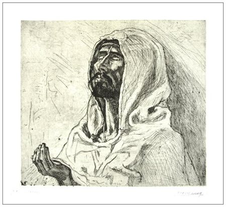 MOSES LEVY Tunisi 1885 - Viareggio 1968 Il cieco 1911 Acquaforte es.pa. Firma...