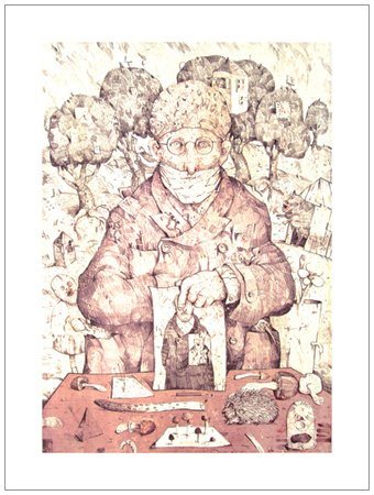 ANTONIO POSSENTI Lucca 1933 Figura con ritratto Litografia a colori es....