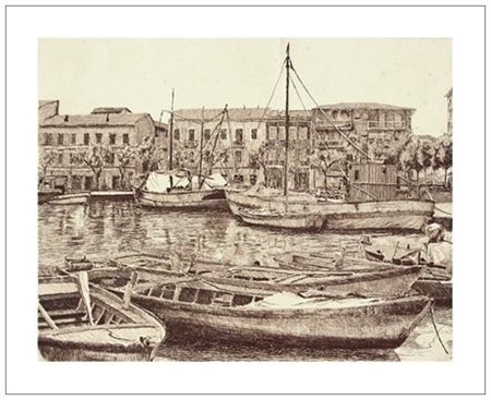 GIANNI RAFFAELLI Firenze 1952 Barche a Grado Acquaforte es. 41/100. Titolo in...