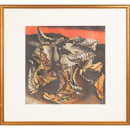 RENATO GUTTUSO, Foglie, Incisione a colori