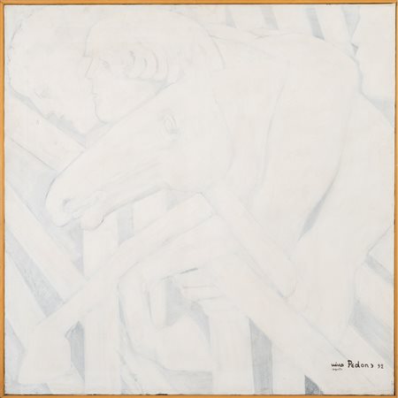NINO PEDONE, Figure e cavallo, Olio su tela
