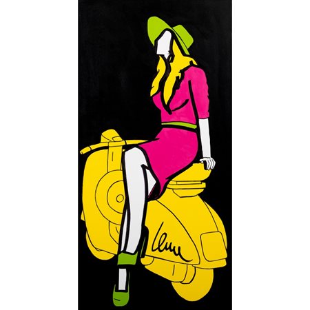 MARCO LODOLA, Pin up in vespa, Olio su tela