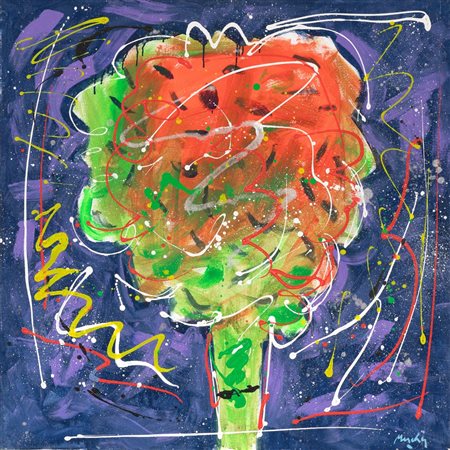 RENZO MESCHIS, Albero rosso, Olio su tela