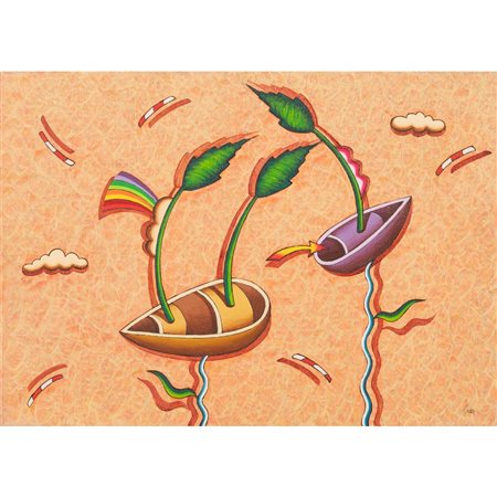 GIULIANO GHELLI, I viaggiatori metafisici, Olio su tela