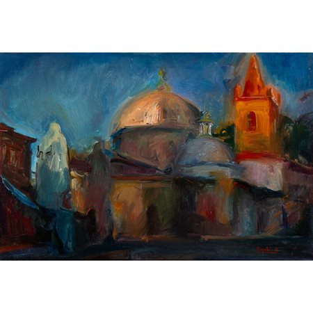 RUBENS CAPALDO, Cupole e campanile, Olio su tela