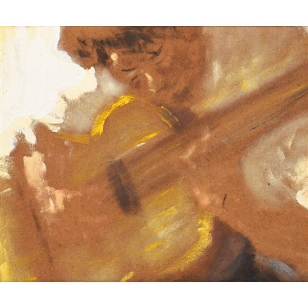 LORENZO ALBINO, Uomo con chitarra, Olio su faesite