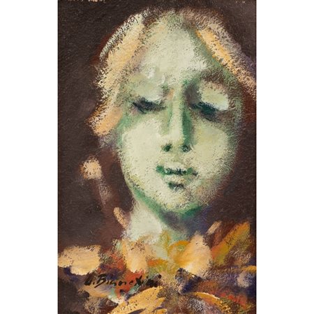 UMBERTO BIANCHINI, Testina, Tecnica mista su faesite