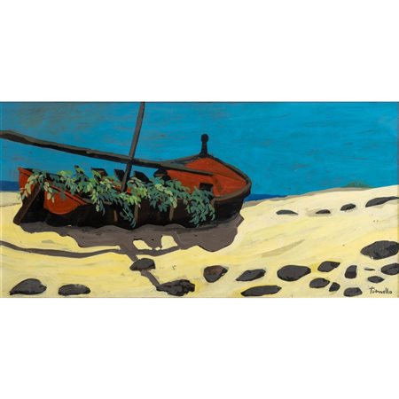 MARIO TORNELLO, Barche a secco, Olio su tela