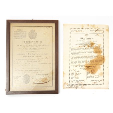 DUE LICENZE BORBONICHE PER DETENZIONE DI ARMI