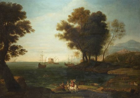 PITTORE ANONIMO<BR>"Paesaggio con figure "XVII secolo