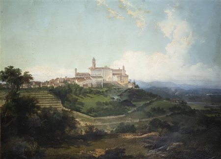GIUSEPPE CAMINO<BR>Torino 1818 - 1890 Caluso (TO)<BR>"Paesaggio con Abbazia"