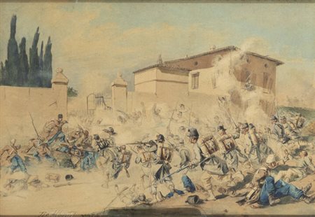 SEBASTIANO DE ALBERTIS<BR>Milano 1828 - 1897<BR>"Combattimento a Casina Baffi"  1875