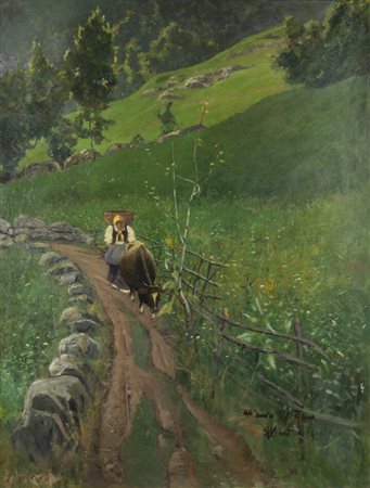 MARIO VIANI D'OVRANO<BR>Torino 1862 - 1922<BR>"Paesaggio con figura" 1900