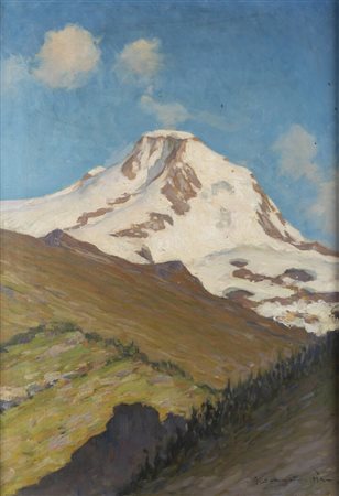 GIULIO SOMMATI DI MOMBELLO<BR>Chieri (TO) 1858 - 1944<BR>"Paesaggio montano con vetta innevata" 1929
