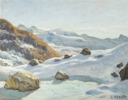 ANGELO ABRATE<BR>Torino 1900 - 1985 Sallanches (Alta Savoia)<BR>"Montagne innevate"