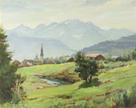 ANGELO ABRATE<BR>Torino 1900 - 1985 Sallanches (Alta Savoia)<BR>"Controluce su Combloux e la catena del Monte Bianco" estate 1966