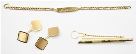 LOTTO DI OREFICERIA VARIA gemelli, fermacravatta e braccialetto Oro giallo...