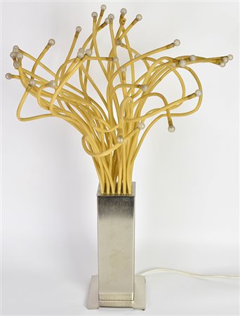 LAMPADA STRANNE O MEDUSA, anni '80 con base in acciaio cromato e spazzolato e...