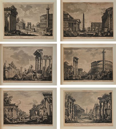 Giovanni Paolo Pannini Pinxit - 6 vedute fantastiche di Rovine romane