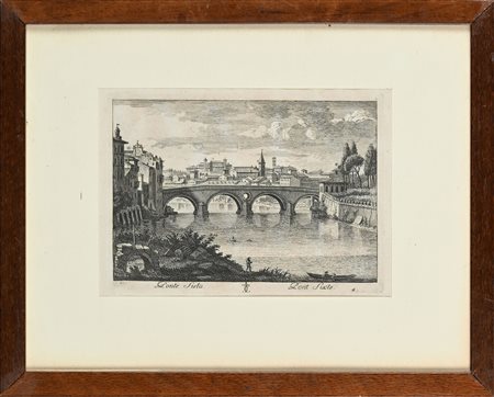 Lotto di 2 incisioni: Ponte Sisto; Porto di Ripa Grande