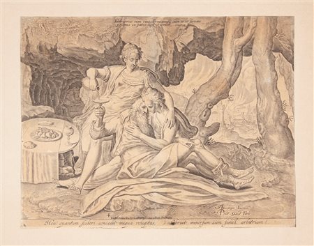 A. Blocklant Inventor, P.hlp Gallé Fecit - Loth e le figlie con l'incendio di Sodoma sullo sfondo