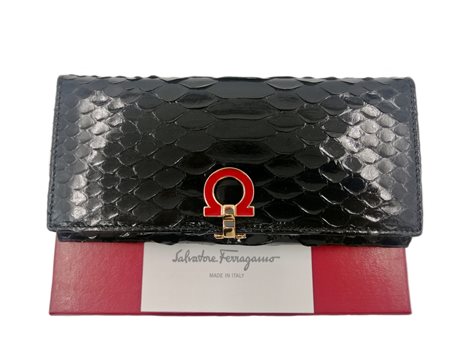 FERRAGAMO SALVATORE - Portafoglio in pelle nera.