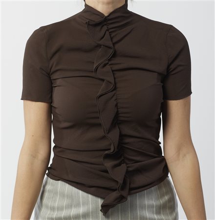 PRADA MILANO - Maglia marrone con volants.