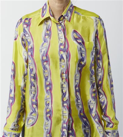 HERMES - Camicia in seta stampata gialla.