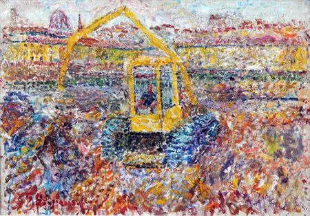 GUIDO BORGIANNI Lavori sui Lungarno, 1990 Olio su tela cm. 50x70 firmato...