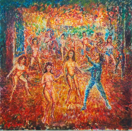 GUIDO BORGIANNI Ballerine, 1970 Olio su tela cm. 100x100 firmato Autentica...