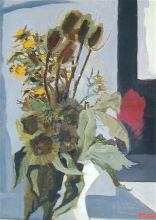 RENZO GRAZZINI Fiori Olio su tavola cm. 70x50 firmato Foto Galleria...