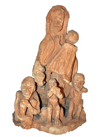 GIOVANNI PISCONTI Gruppo di famiglia Scultura in terracotta h. cm. 29 firmata