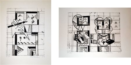 IBRAHIM KODRA Lotto unico di due acquaforti: - cm. 49,5x35 – es. 9/70; - cm....