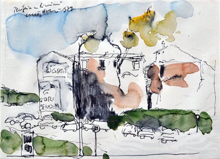 WALTER PIACESI Periferia a Rimini, 1974 Acquarello su carta cm. 12x15,5...