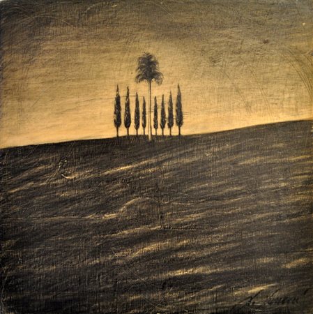 LORENZO LAZZERI Paesaggio Grafite su tavola cm. 25,5x25,5 firmato Montato su...