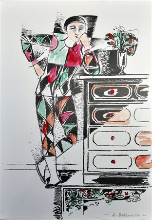 ALBERTO BOLZONELLA Arlecchino, 1975 Tecnica mista su carta cm. 50x35 firmata
