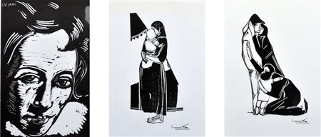 LORENZO VIANI Lotto unico di tre xilografie 1- Lord Byron – cm. 47,5x34,5...