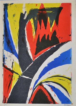 ENRICO BORDONI Senza titolo, 1954 Xilografia a colori – es. Prova cm. 35x25...