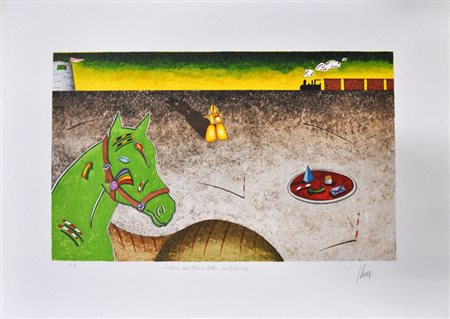 GIULIANO GHELLI Salire sul treno della metafisica Litografia a colori cm....