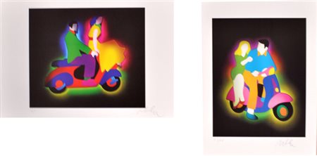 MARCO LODOLA Lotto unico di 2 litografie a colori: - In vespa, cm. 48x34 –...