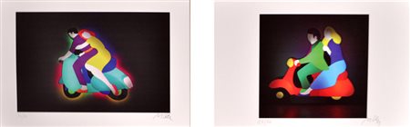 MARCO LODOLA Lotto unico di 2 litografie a colori: - In vespa, cm. 34x48 –...